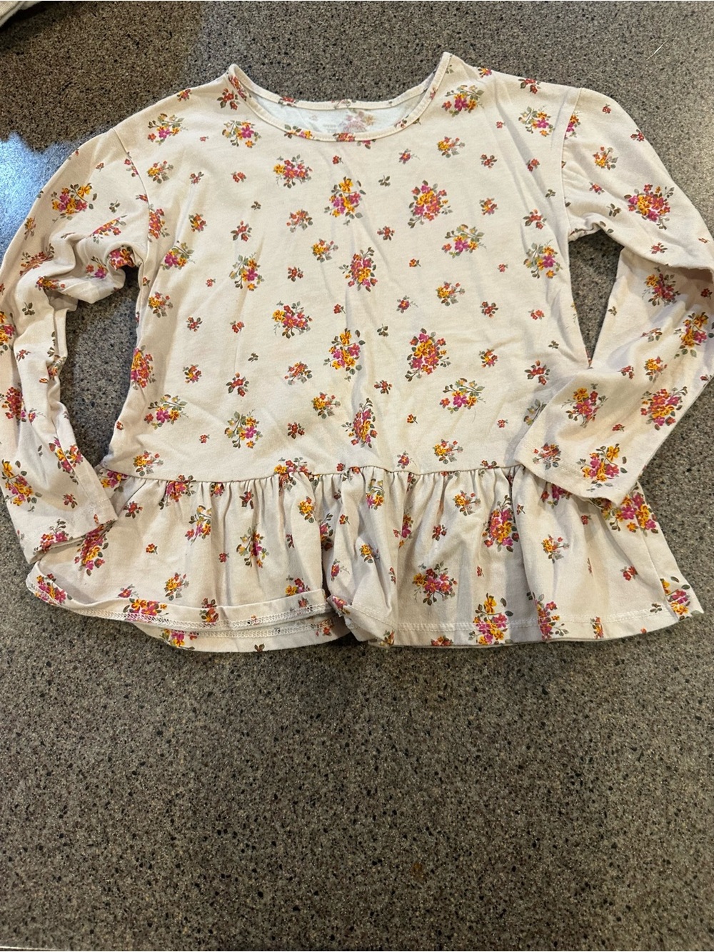 Girls' Cream Floral Peplum Long-Sleeve Top